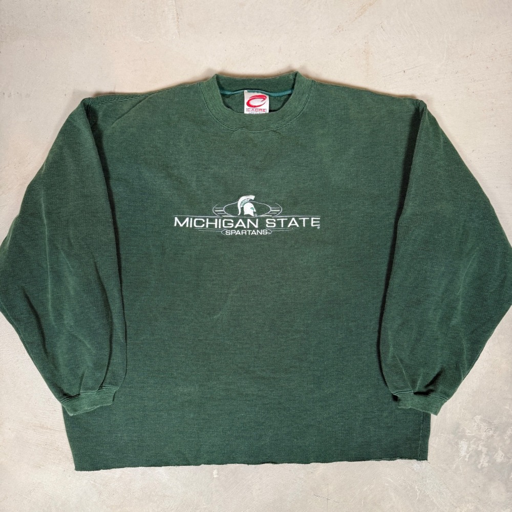 Vintage Michigan State Spartans Cadre Athletic Green Waffle Knit Sweatshirt M